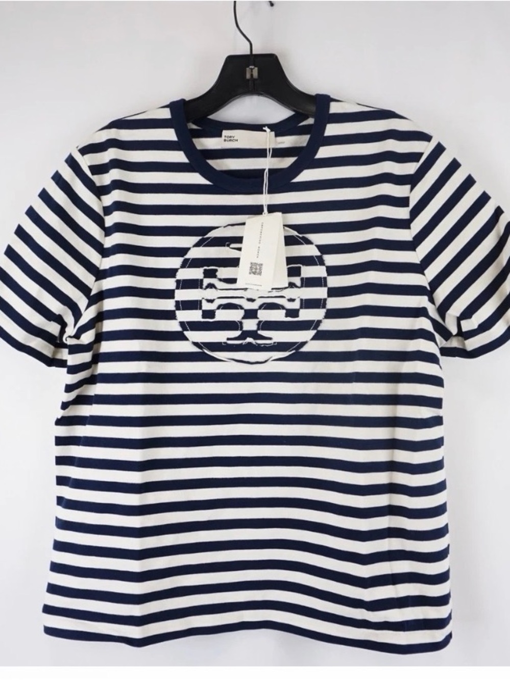 Tory Burch Navy & White Striped Cotton Tee